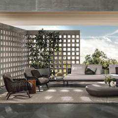 Elegant Rattan Lounge Chair and Ottoman Set for Outdoors