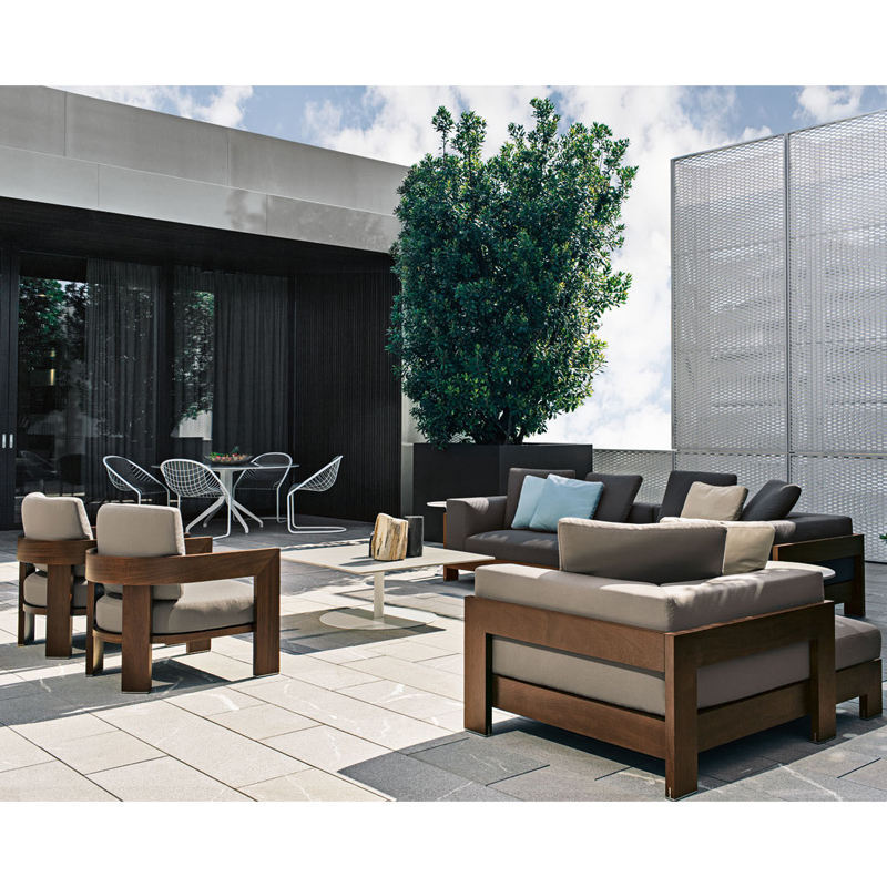 Waterproof Fabric and Wood Outdoor Sofa