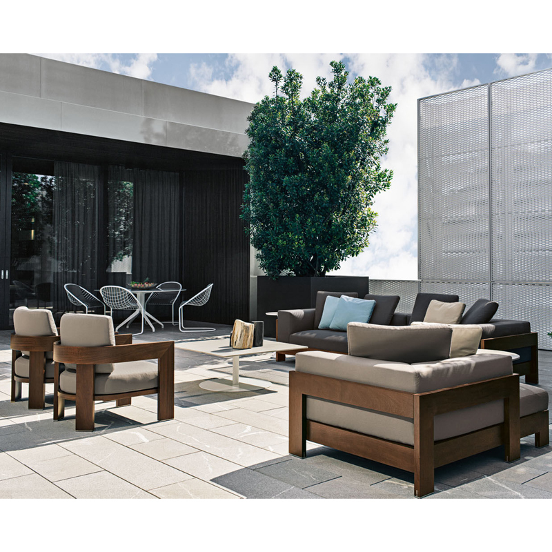 Waterproof Fabric and Wood Outdoor Sofa