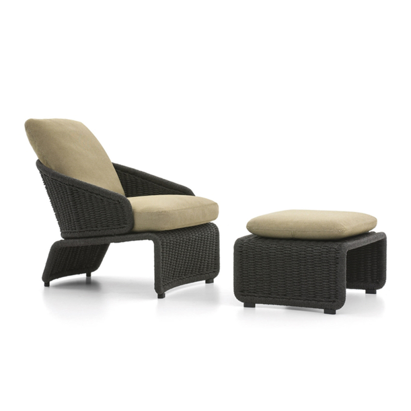 Elegant Outdoor Rattan Lounge Chair with Ottoman