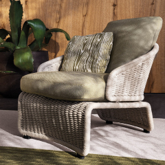 Elegant Outdoor Rattan Lounge Chair with Ottoman