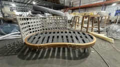 Outdoor leisure lounge chair combining wood and fabric