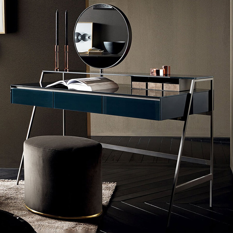Modern Leather Vanity Table with Mirror
