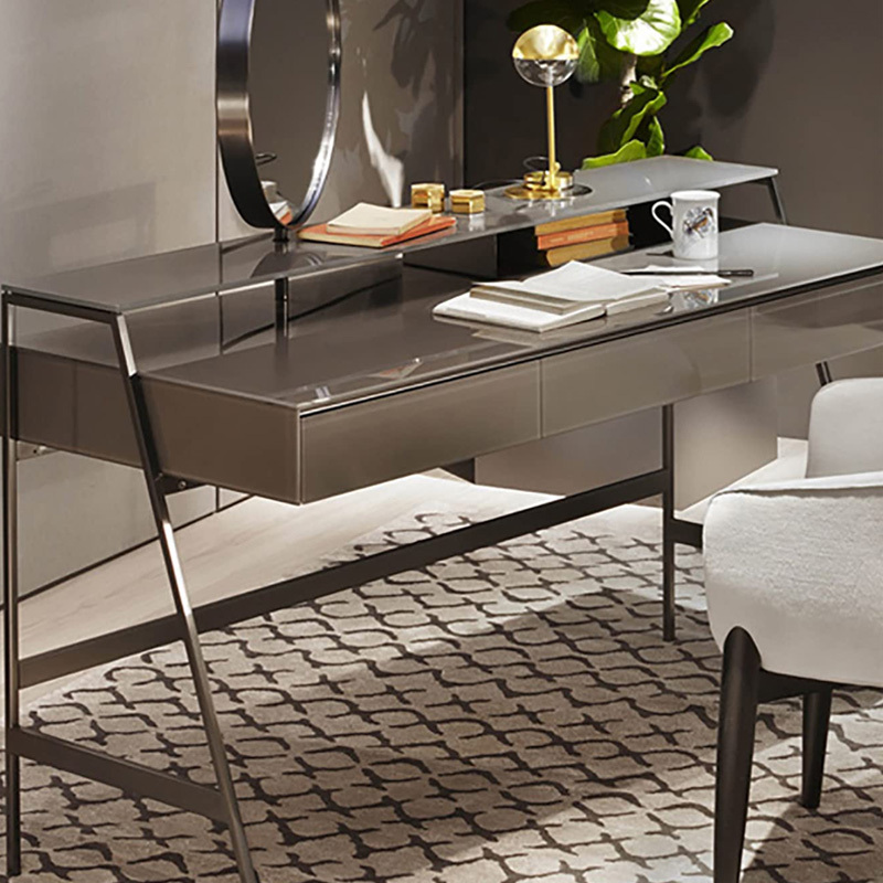 Modern Leather Vanity Table with Mirror