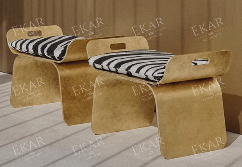 EKAR FURNITURE Modern Bedroom Furniture Design - Distressed Gold Foil Dressing Stool