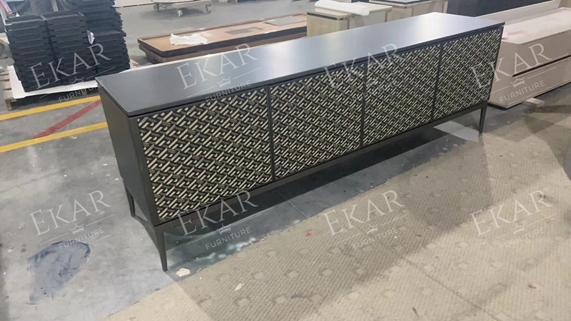 EKAR FURNITURE Modern living room TV cabinet in midnight black solid cast aluminum