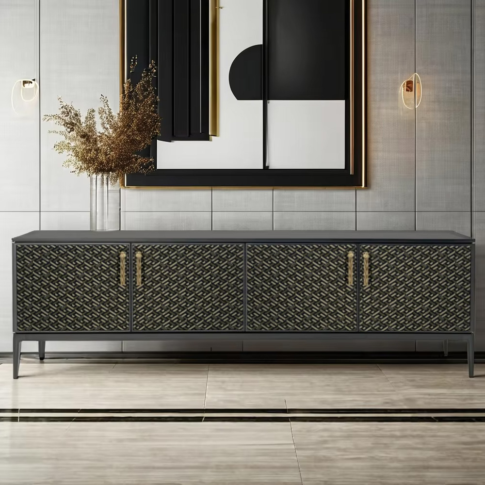 EKAR FURNITURE Modern living room TV cabinet in midnight black solid cast aluminum