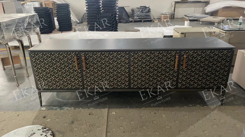 EKAR FURNITURE Modern living room TV cabinet in midnight black solid cast aluminum
