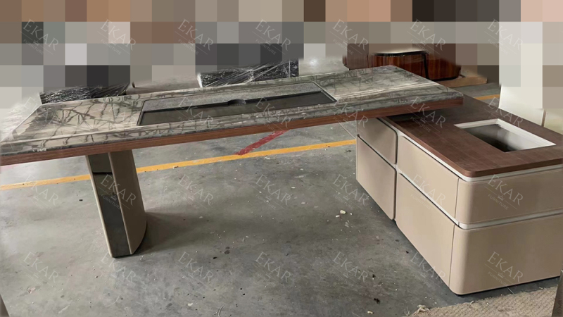Stylish gray stone marble top coffee table