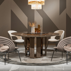 Luxurious Pink Jade Marble Round Dining Table with Antique Brass Base