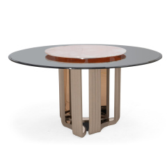 Luxurious Pink Jade Marble Round Dining Table with Antique Brass Base