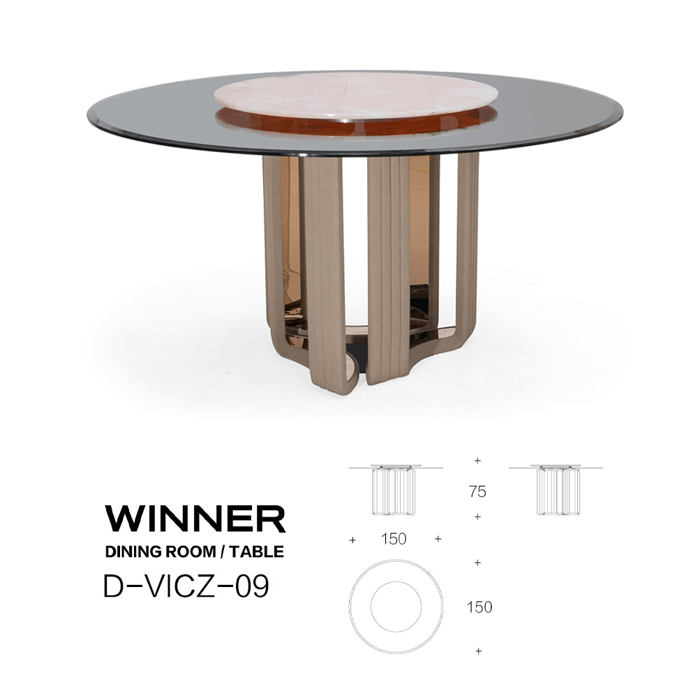 Luxurious Pink Jade Marble Round Dining Table with Antique Brass Base