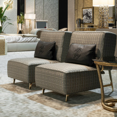 Chic Modern Lounge Chair with Brass and Embossed Fabric Design