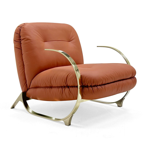 Elegant Brass Lounge Chair with Embossed Craftsmanship