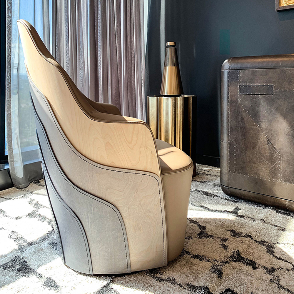 Sleek Walnut Grain Lounge Chair with Satin Finish