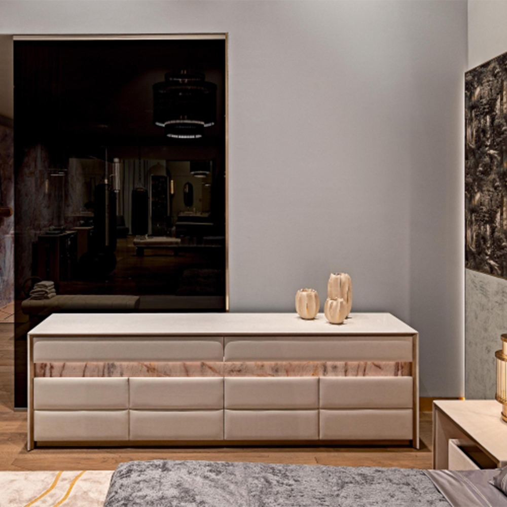 Elegant Pandora Marble TV Cabinet with Touch-Switch LED Lighting