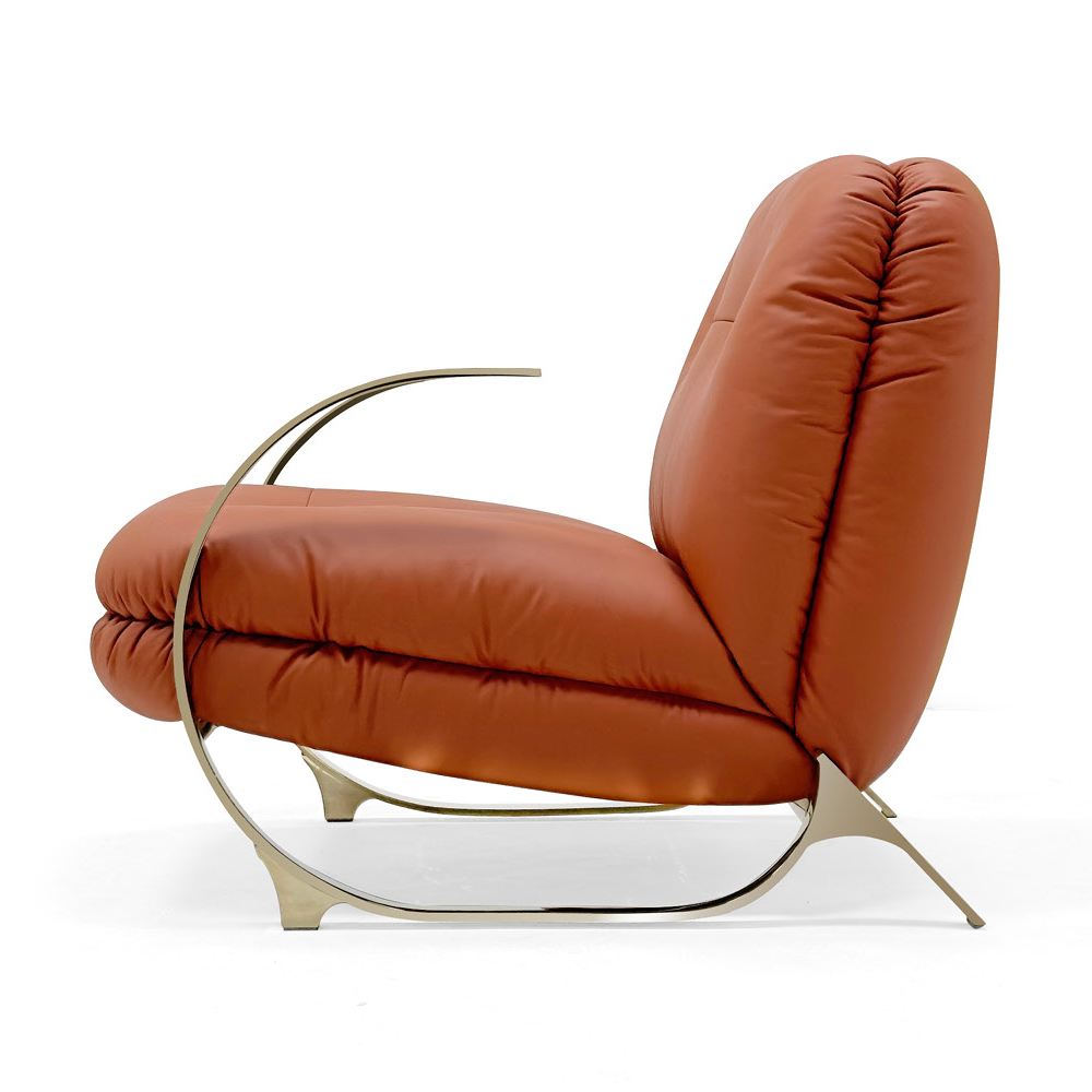 Elegant Brass Lounge Chair with Embossed Craftsmanship