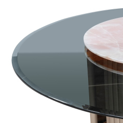 Luxurious Pink Jade Marble Round Dining Table with Antique Brass Base