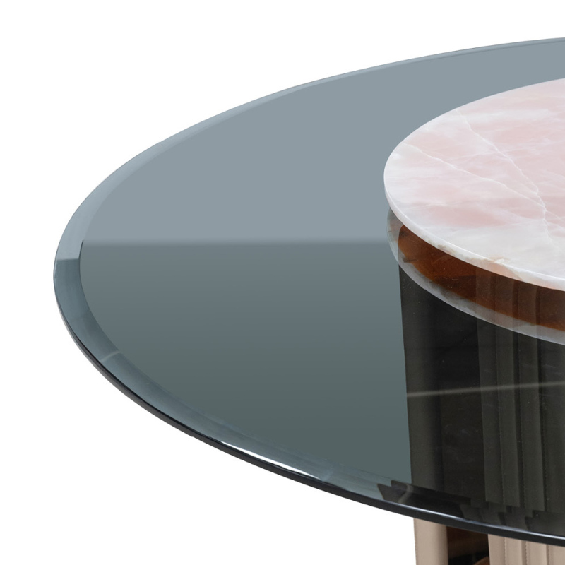 Luxurious Pink Jade Marble Round Dining Table with Antique Brass Base