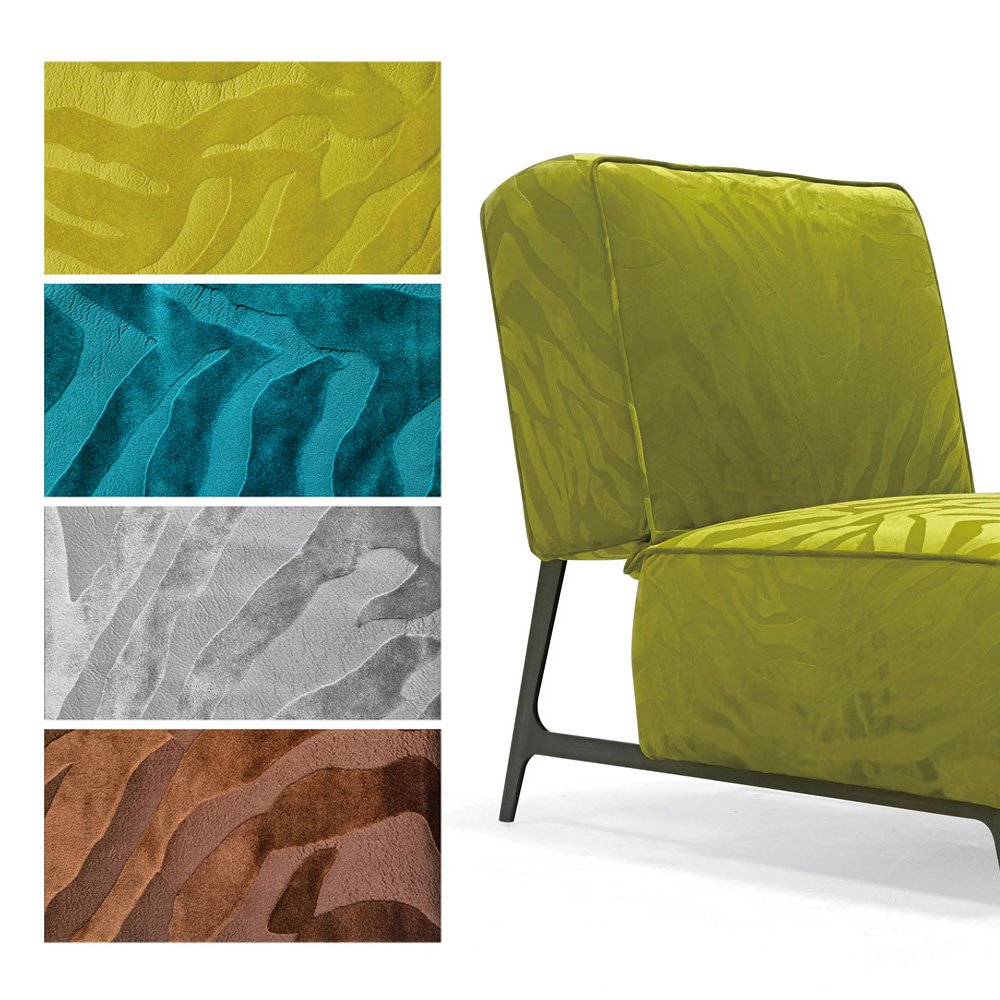 Chic Modern Lounge Chair with Brass and Embossed Fabric Design