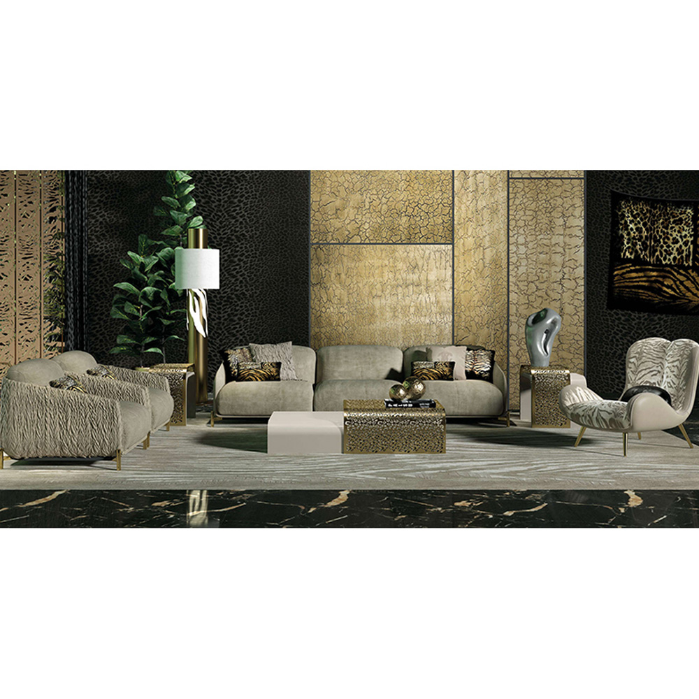Modern Brass Lounge Chair with Fabric and Ultra-Fine Detailing