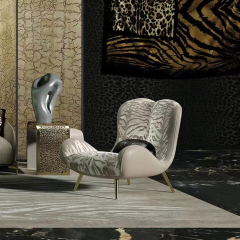 Modern Brass Lounge Chair with Fabric and Ultra-Fine Detailing