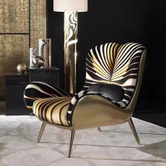 Modern Brass Lounge Chair with Fabric and Ultra-Fine Detailing