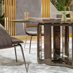 Luxurious Pink Jade Marble Round Dining Table with Antique Brass Base