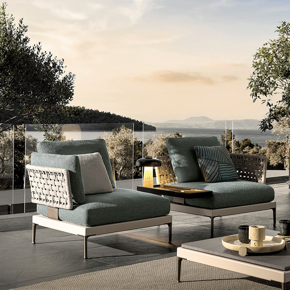 Modern Wicker Armchair with Plush Waterproof Cushions