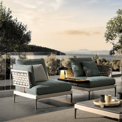 Modern Wicker Armchair with Plush Waterproof Cushions