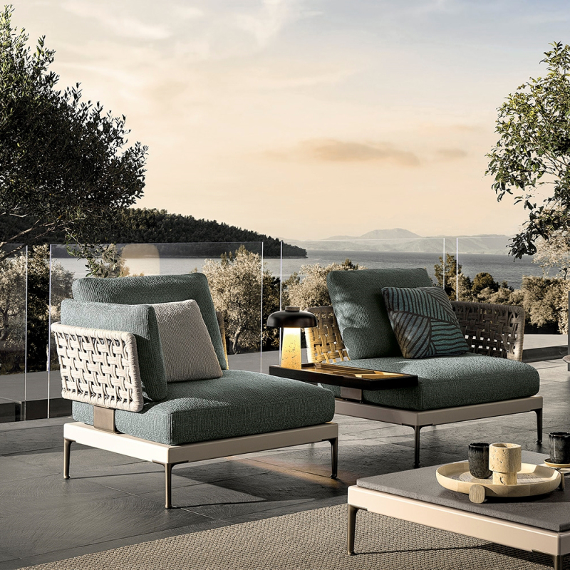 Modern Wicker Armchair with Plush Waterproof Cushions