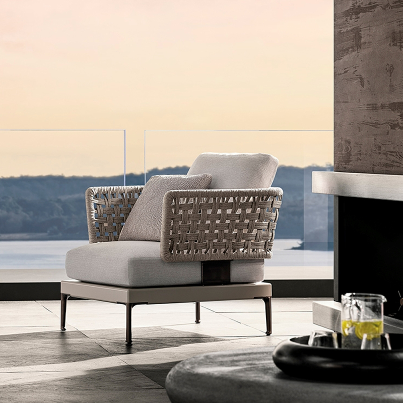 Modern Wicker Armchair with Plush Waterproof Cushions