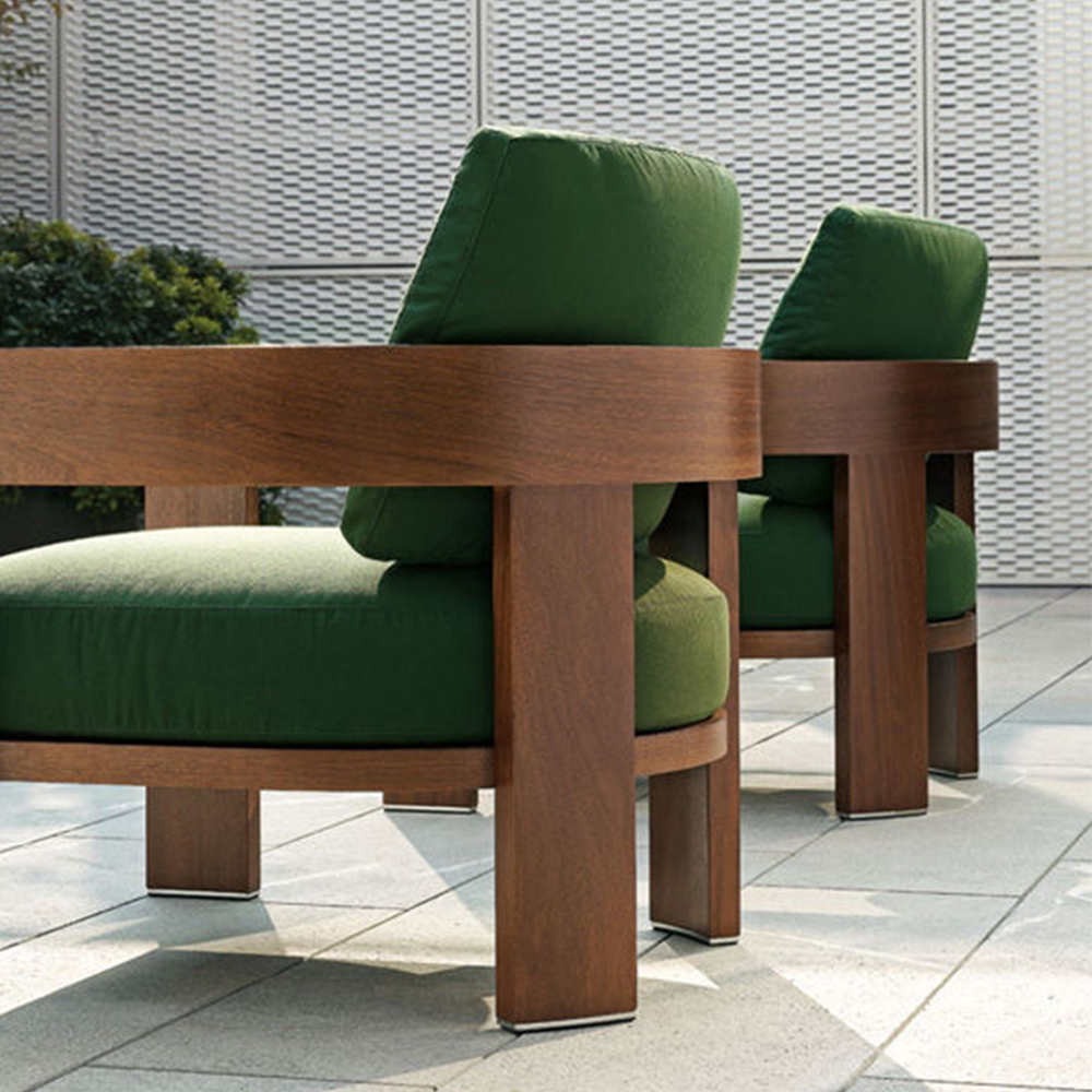 Stylish Solid Wood Outdoor Armchair with Waterproof Cushions