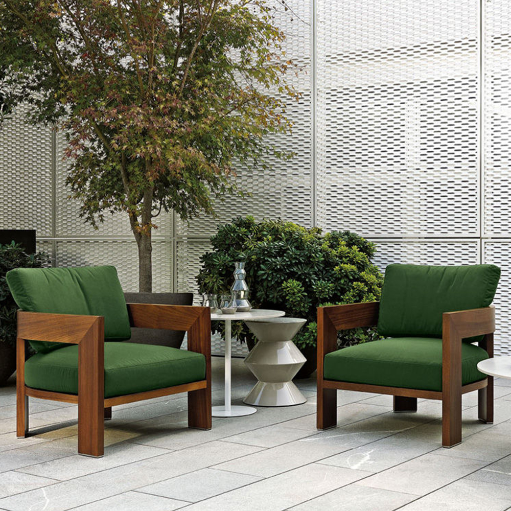 Stylish Solid Wood Outdoor Armchair with Waterproof Cushions