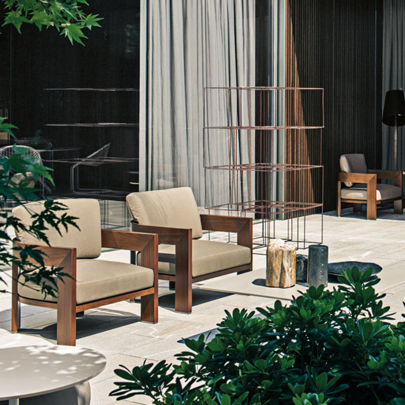 Stylish Solid Wood Outdoor Armchair with Waterproof Cushions