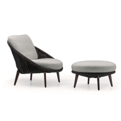 Modern Wicker Lounge Chair and Ottoman Set for Outdoor Relaxation