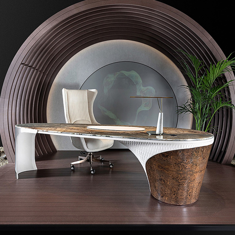 Stylish Black Marble Desk – Modern Versace Style Desk for Home Office