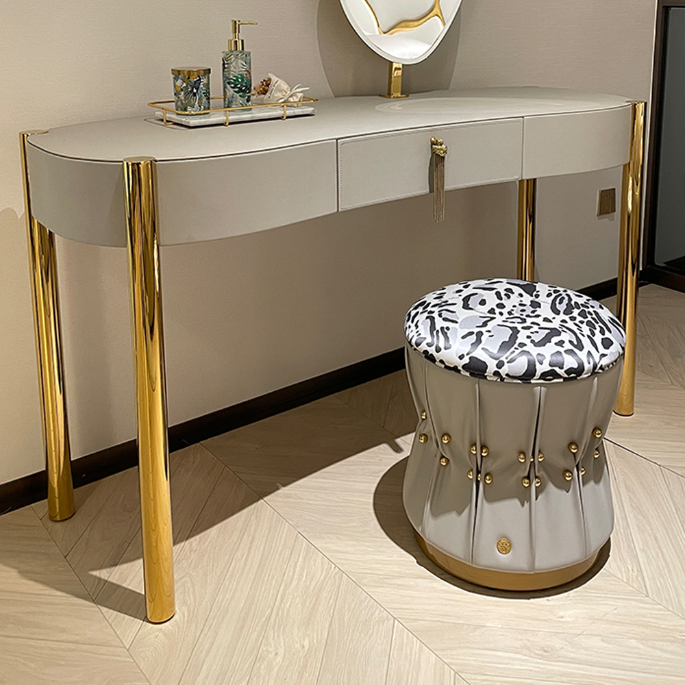 Modern design tufted grey dressing table with tassel handles