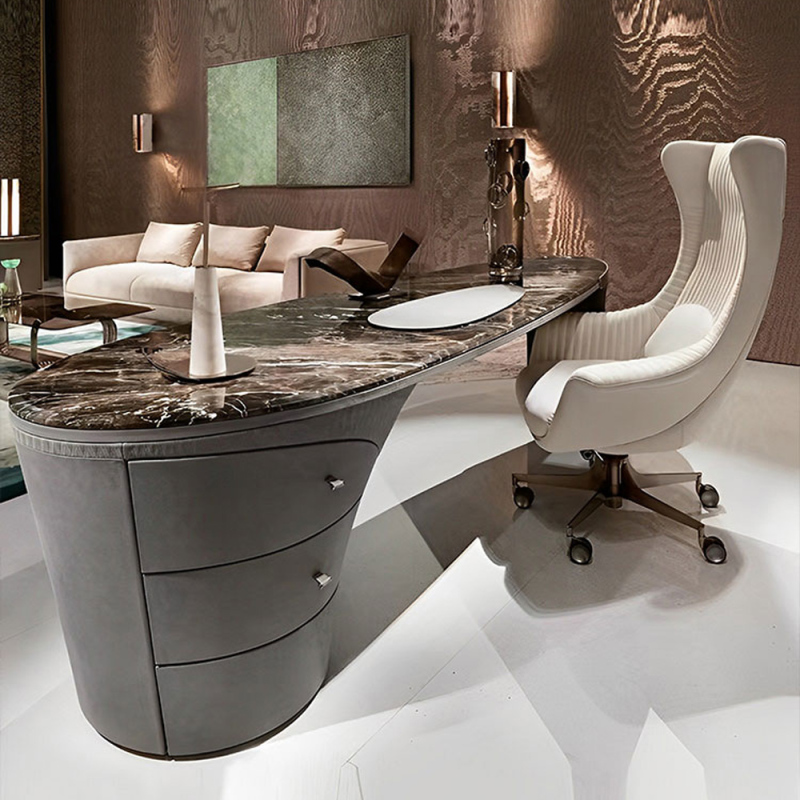 Stylish Black Marble Desk – Modern Versace Style Desk for Home Office