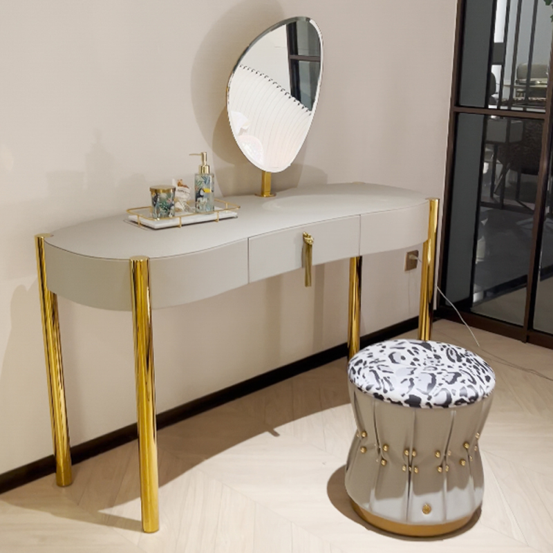 Modern design tufted grey dressing table with tassel handles