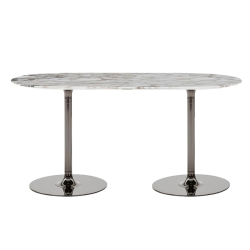Modern Oval Bar Counter – Sleek Stone and Steel Design for Elegance