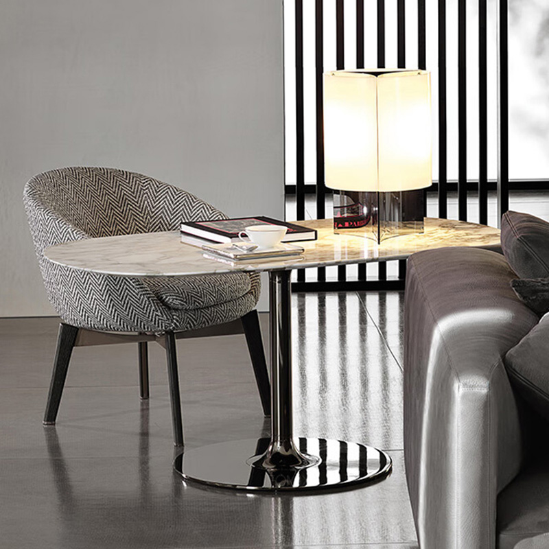 Modern Oval Bar Counter – Sleek Stone and Steel Design for Elegance