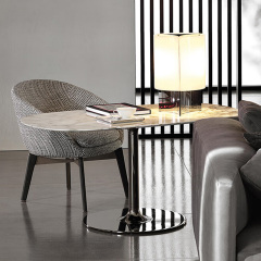 Modern Oval Bar Counter – Sleek Stone and Steel Design for Elegance