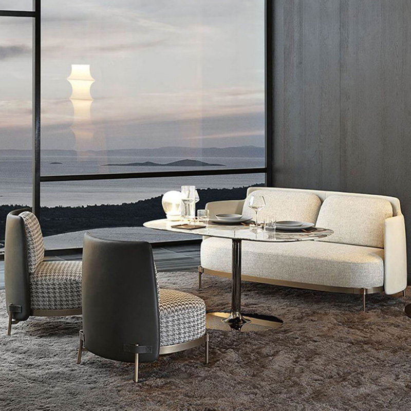 Modern Oval Bar Counter – Sleek Stone and Steel Design for Elegance