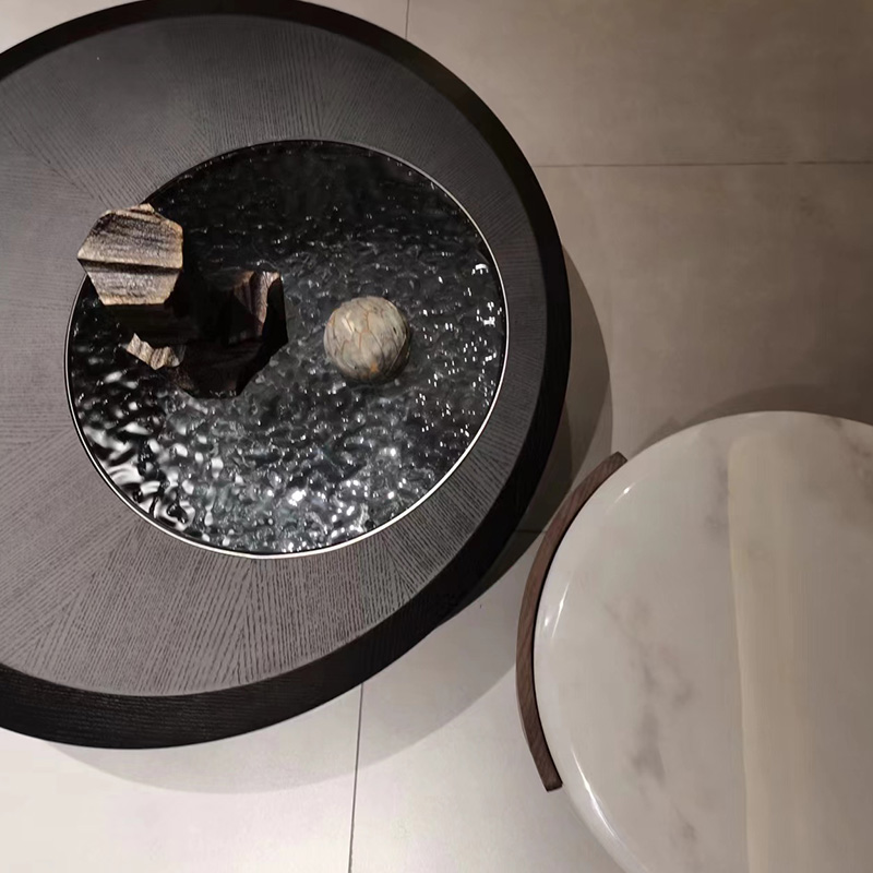 Modern Oval Coffee Table – Sleek Natural Stone and Stainless Steel Design