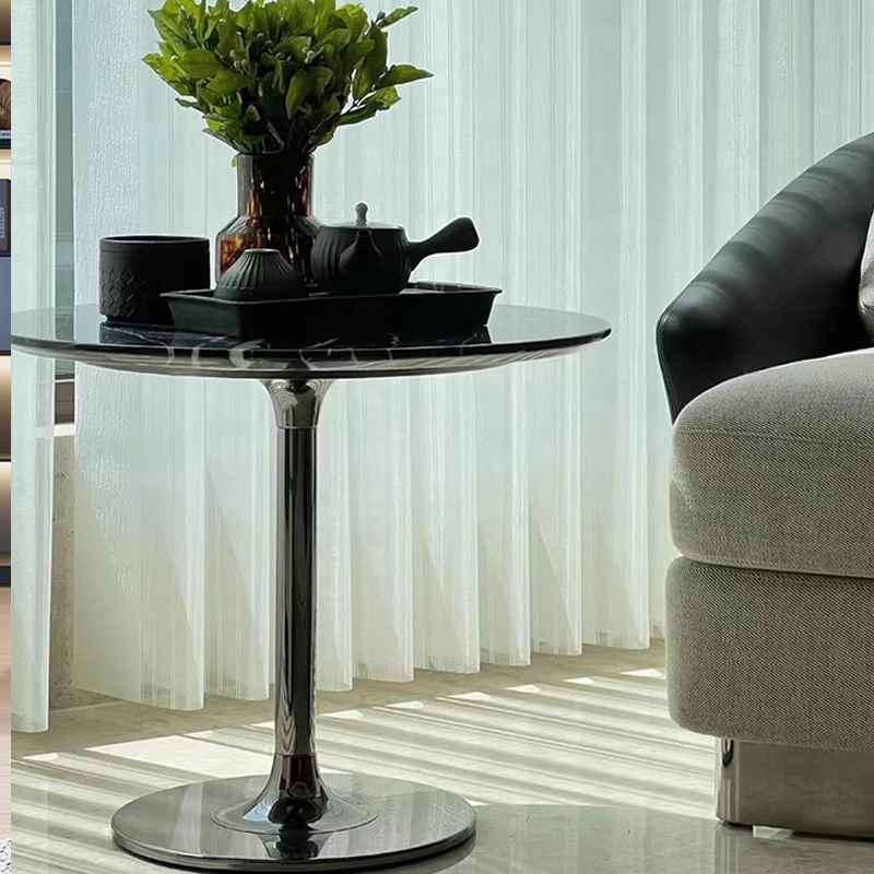 Modern Oval Bar Counter – Sleek Stone and Steel Design for Elegance