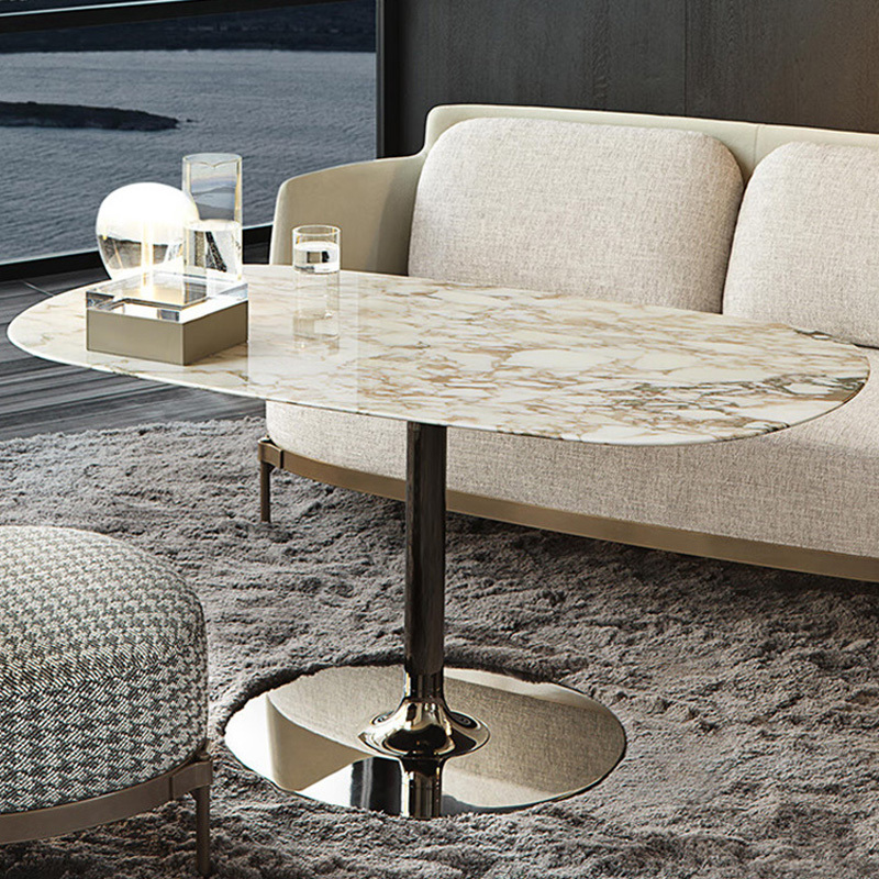 Modern Oval Bar Counter – Sleek Stone and Steel Design for Elegance