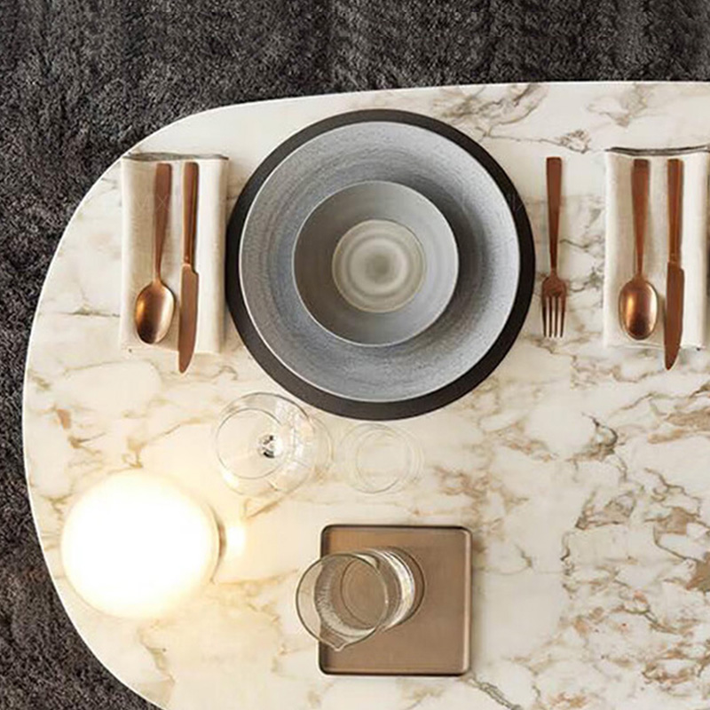 Modern Oval Bar Counter – Sleek Stone and Steel Design for Elegance