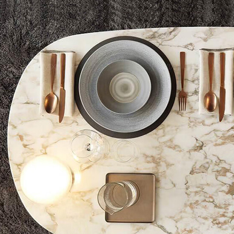 Modern Oval Bar Counter – Sleek Stone and Steel Design for Elegance