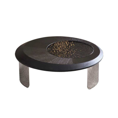 Modern Oval Coffee Table – Sleek Natural Stone and Stainless Steel Design
